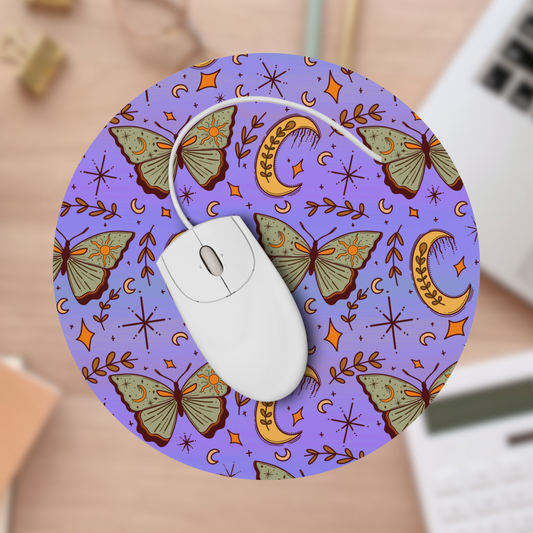 Whimsical Cottagecore Mouse Pad | Butterfly and Moon Desk Accessory