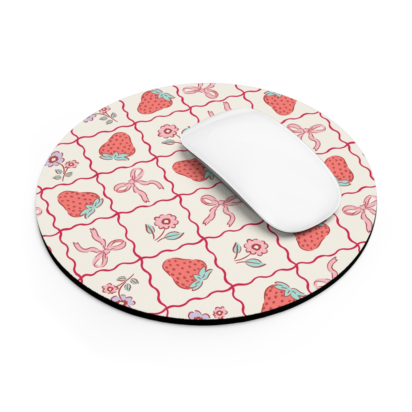 Strawberry Bows and Floral Coquette Mouse Pad | Trendy Desk and Office Accessories