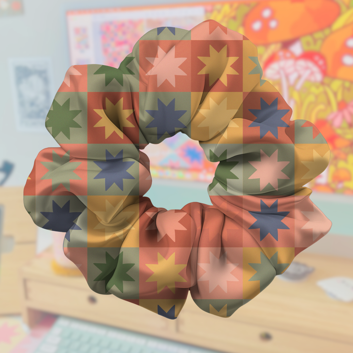 Retro Patchwork Satin Scrunchie & Claw Clip