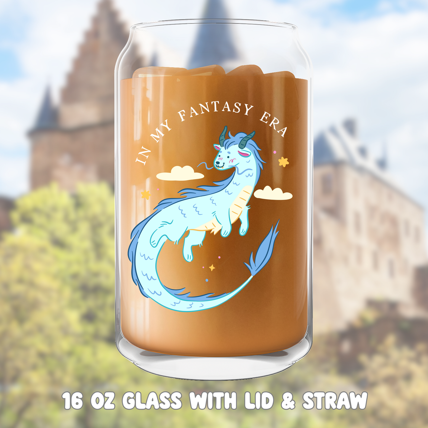 In My Fantasy Era Dragon Iced Coffee Glass, Bookish Reading Cup