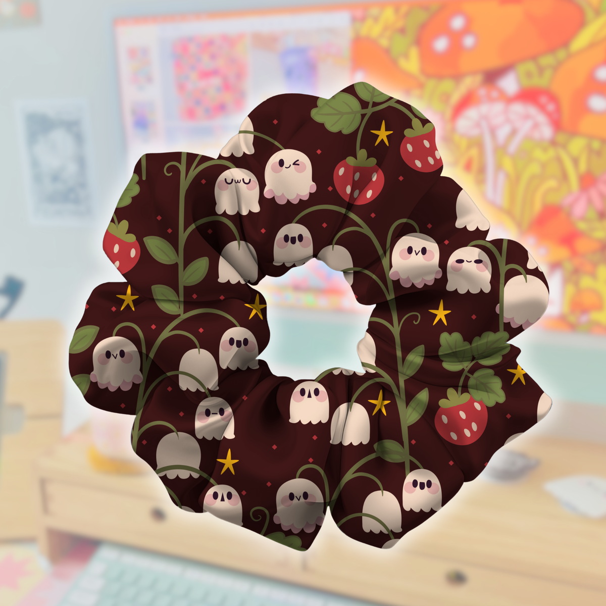 Ghosties & Strawberries Satin Scrunchie