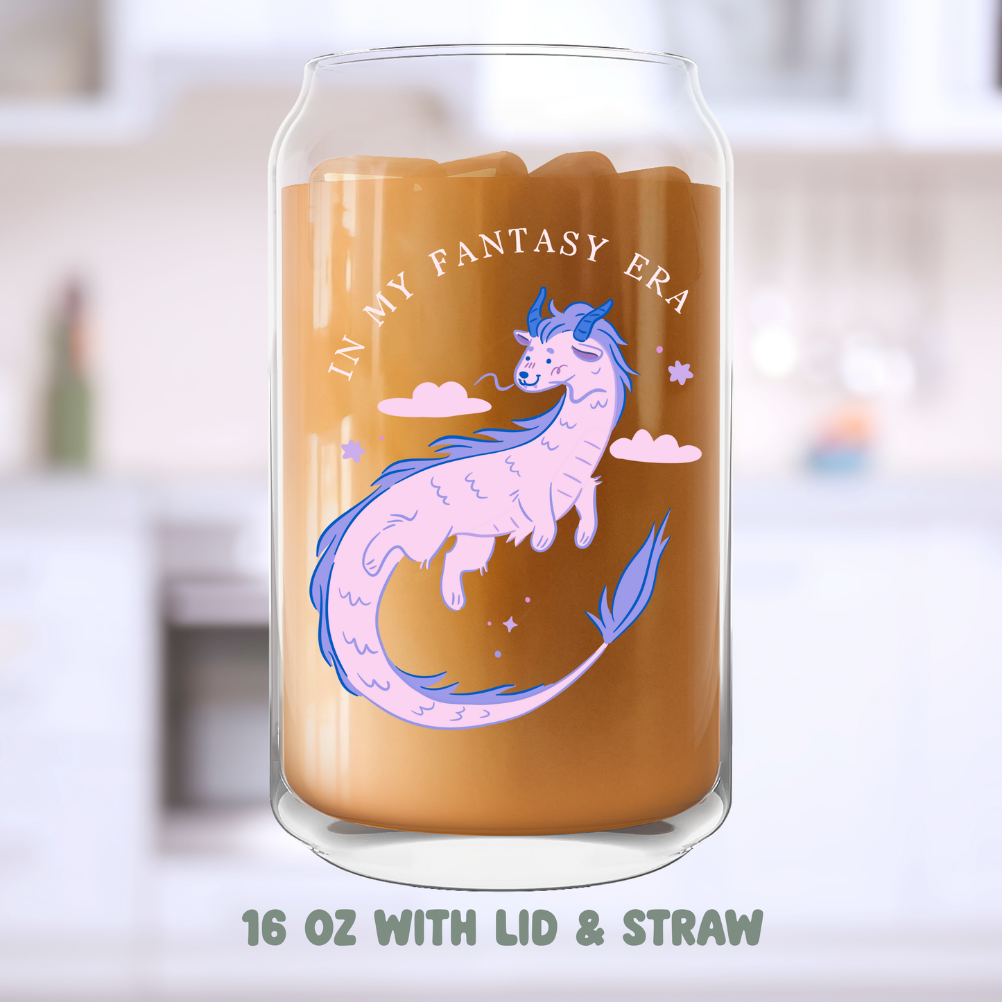 In My Fantasy Era Dragon Iced Coffee Glass, Bookish Reading Cup