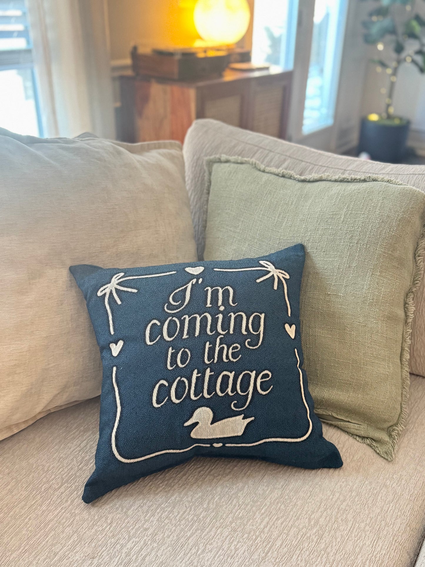 Coming to the Cottage Woven Pillow