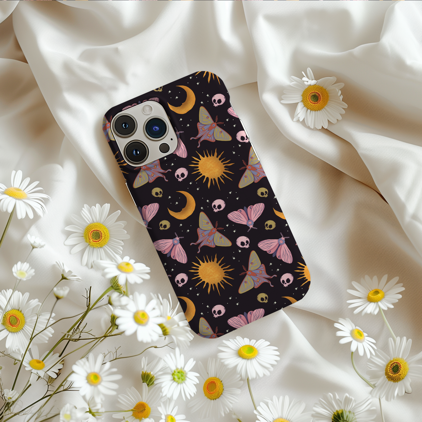 Dark Cottagecore Skull and Moth iPhone Case - Black