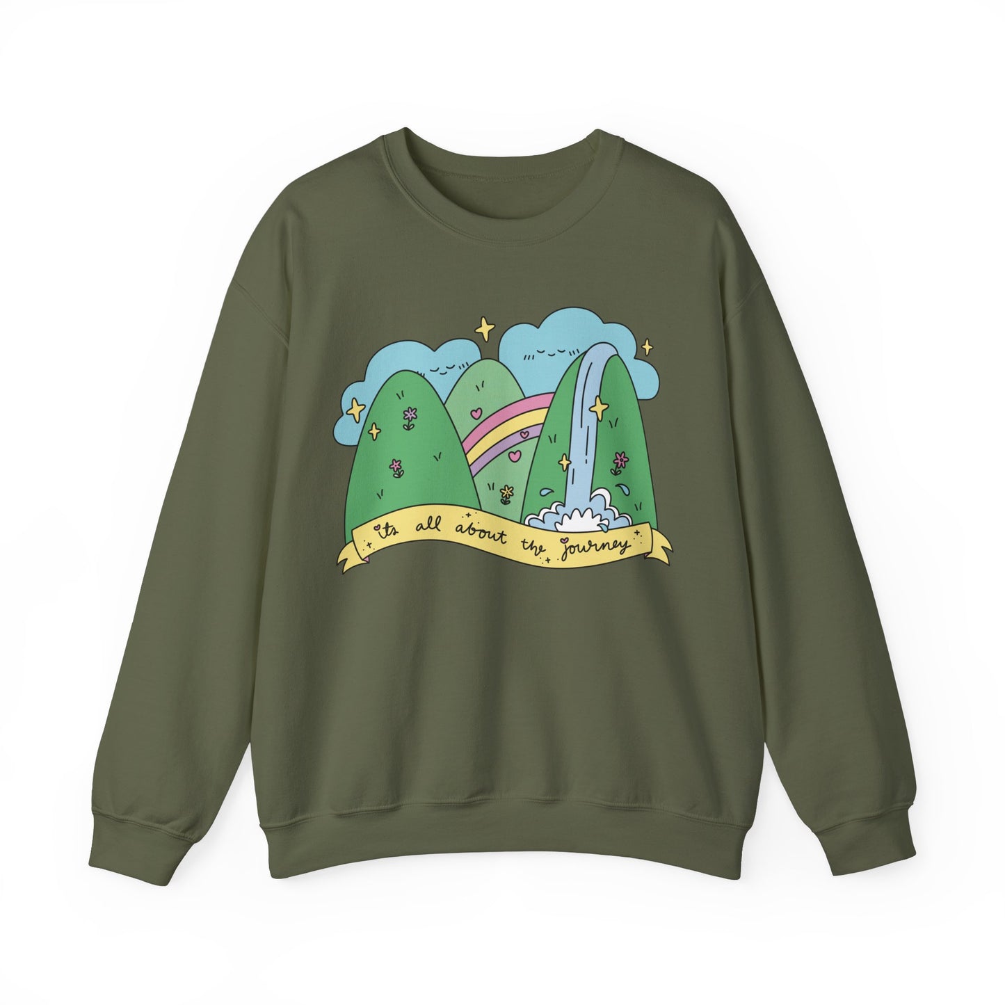 Positive Vibes Crewneck Sweatshirt, Cute Motivational Sweatshirt, Happy Cheerful Gifts, Quirky Trendy Kawaii art, It's All About the Journey