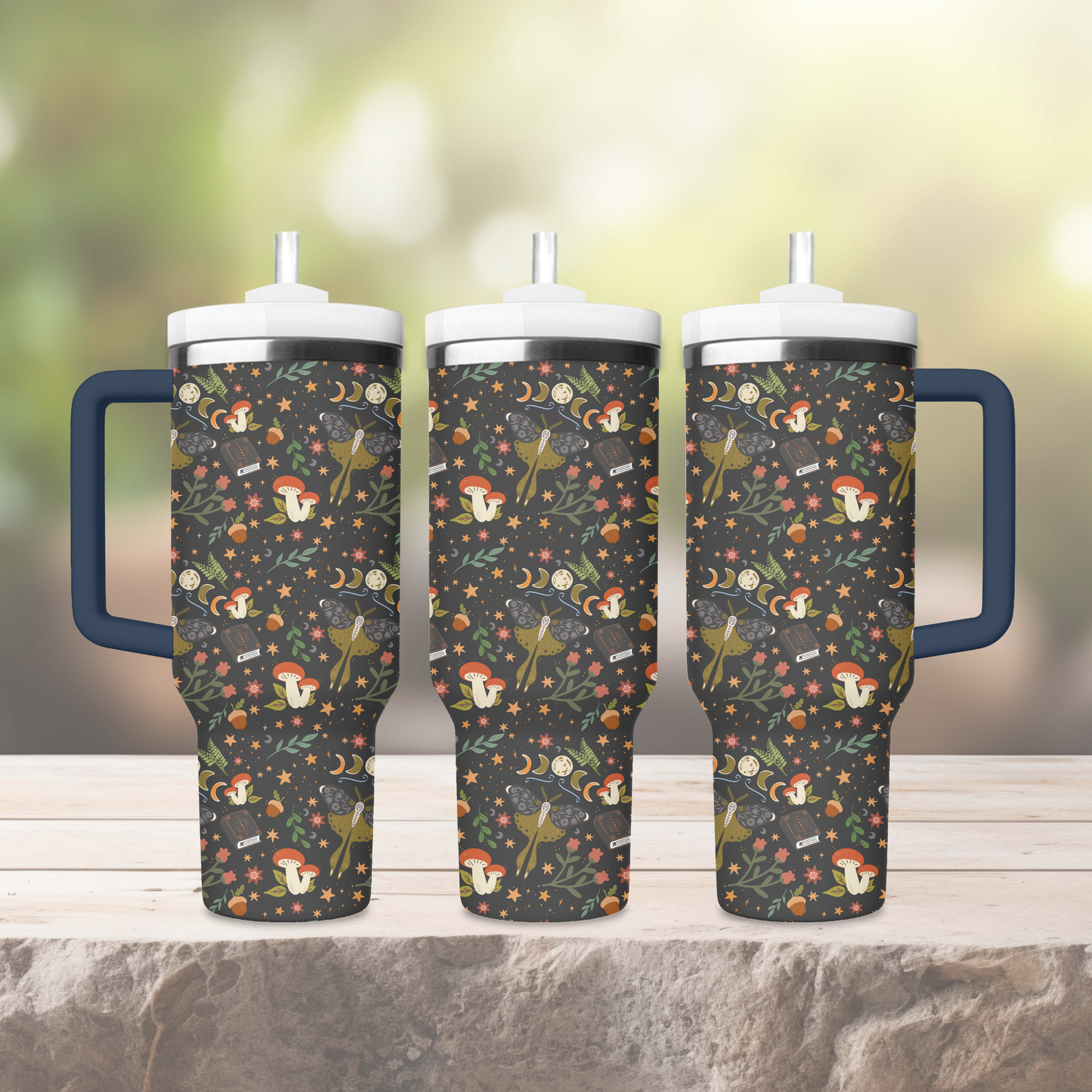Dark Cottagecore Moth & Mushroom 40 oz Thermal Tumbler