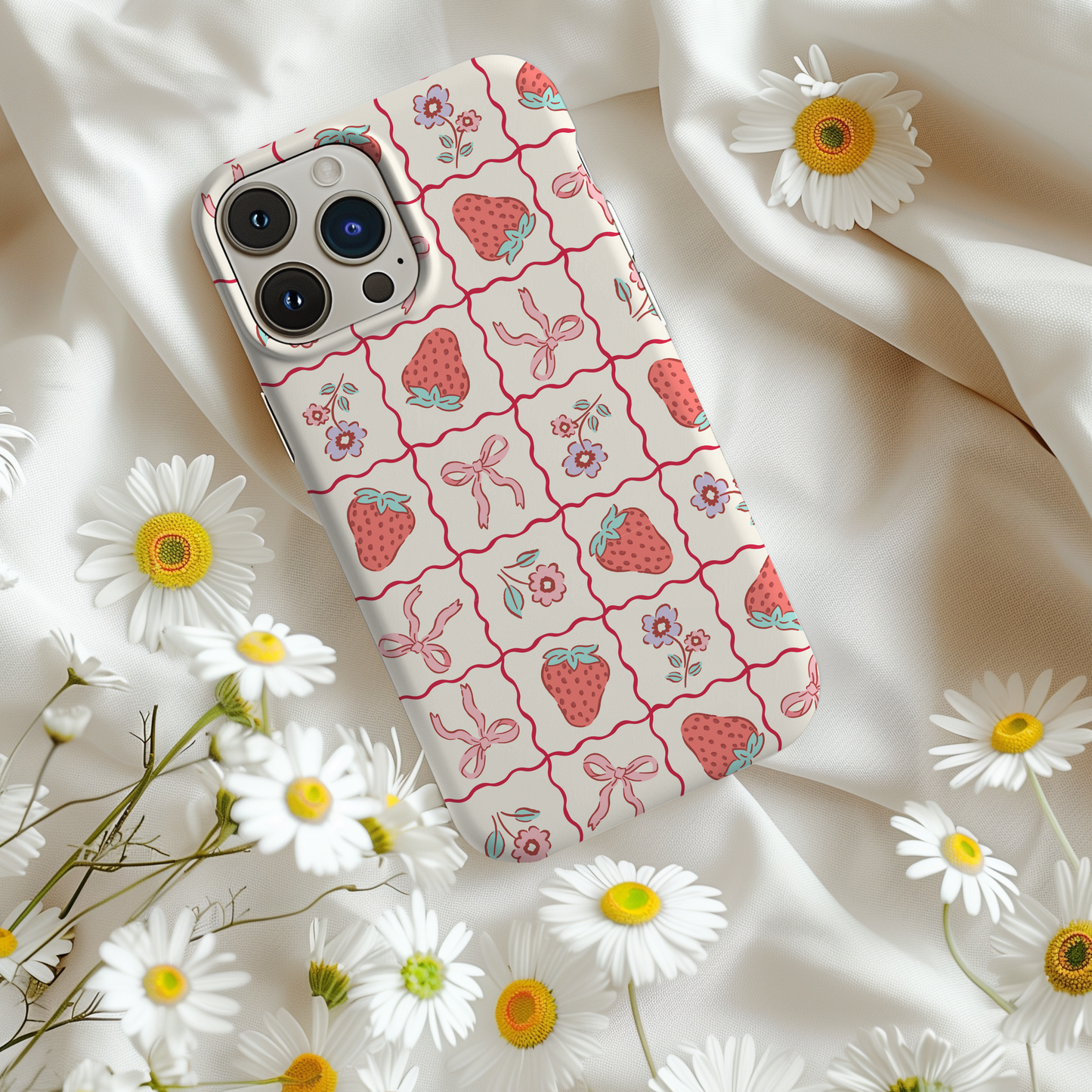 Coquette Girly Strawberry and Bow iPhone Case