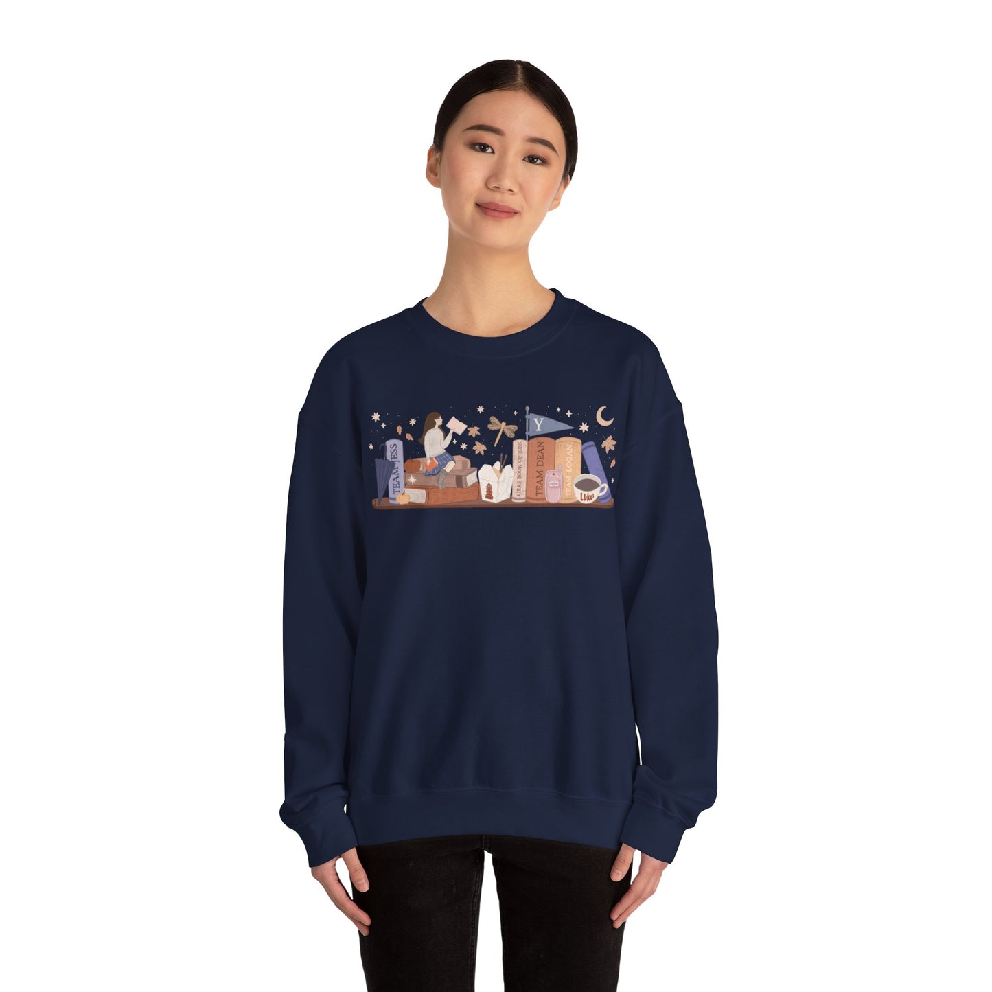 Rory Bookshelf Gildan Crewneck Sweatshirt, Small Town Cozy Crewneck, I am an Autumn