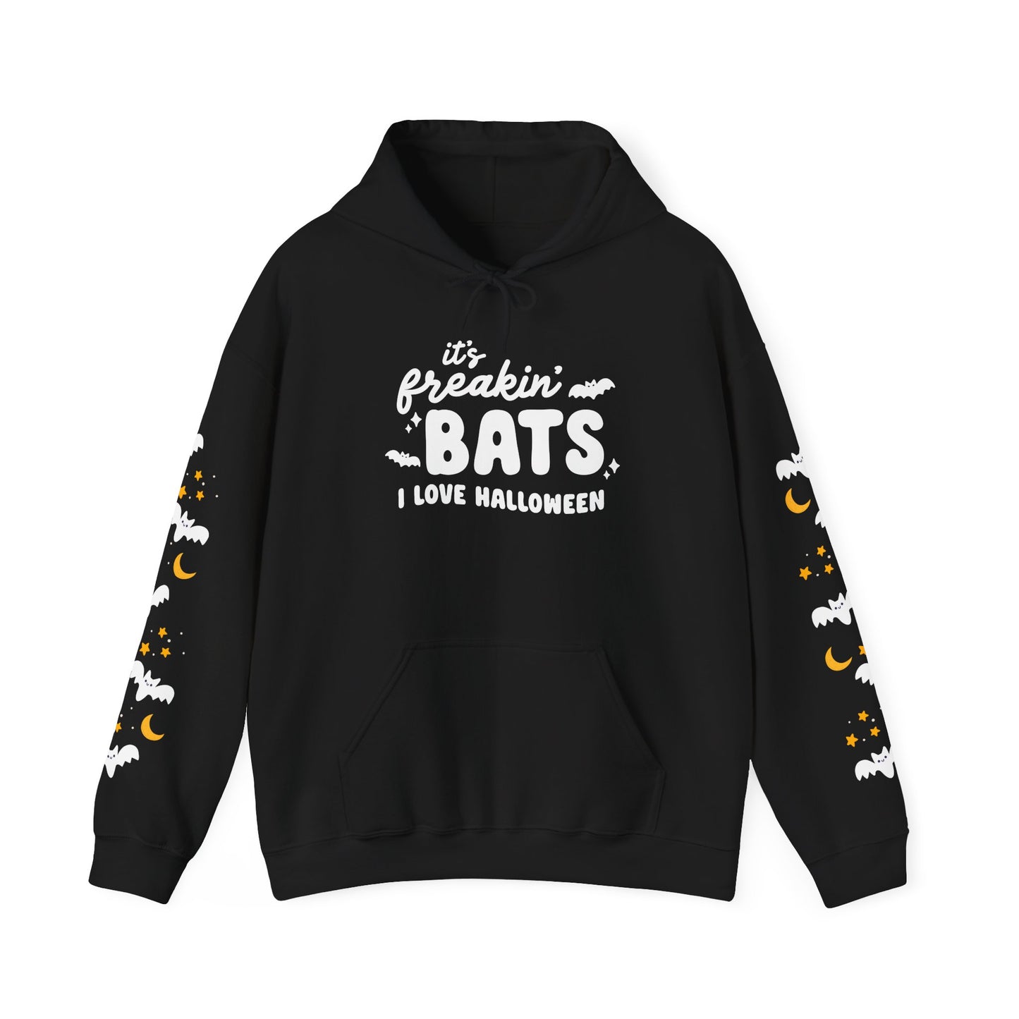 Its Freakin Bats I Love Halloween Spooky Cute Sweatshirt, Bat & Moon Sleeve Design