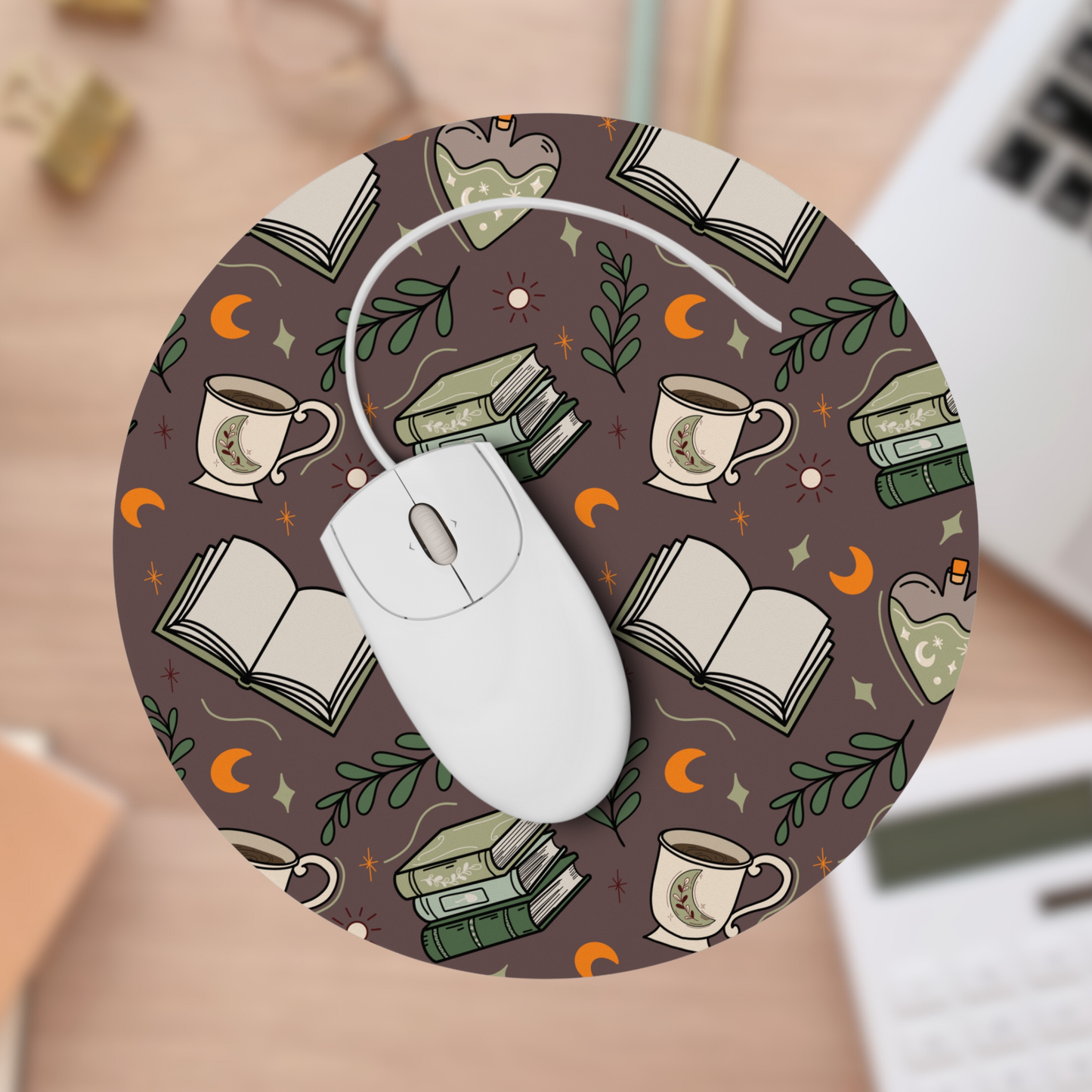Cozy Bookish Witch Mouse Pad | Dark Academia Office Decor