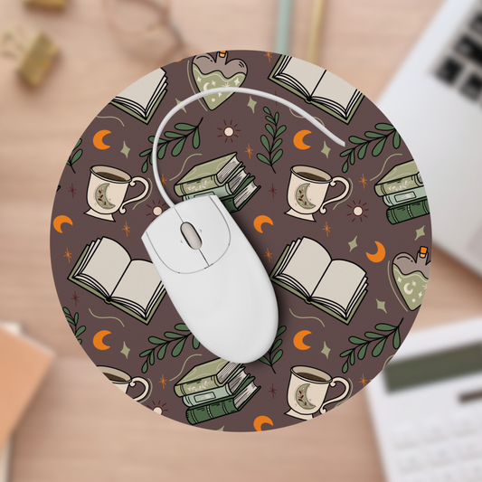 Cozy Bookish Witch Mouse Pad | Dark Academia Office Decor