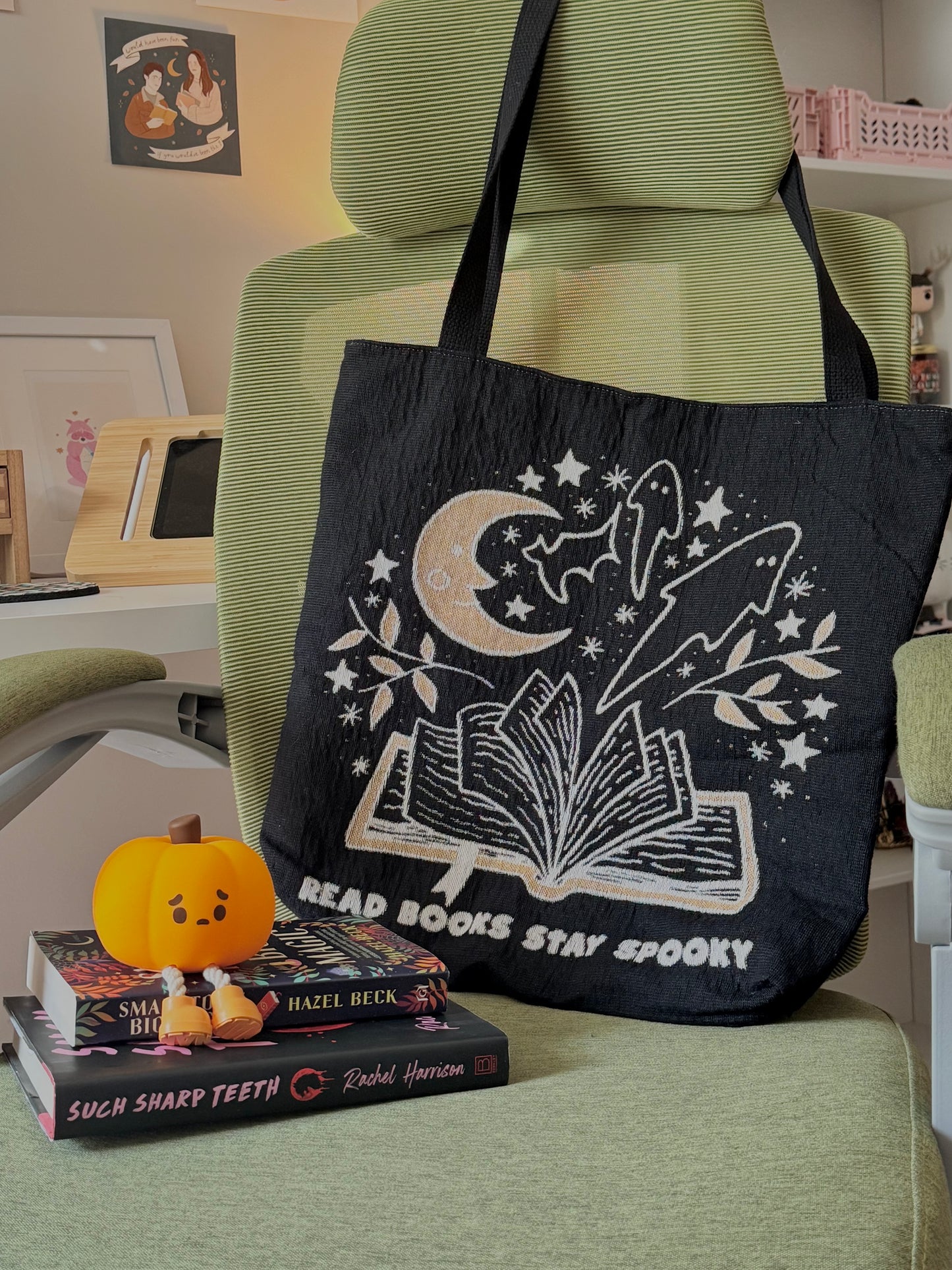 Read Books Stay Spooky - Halloween Bookish Woven Tote Bag