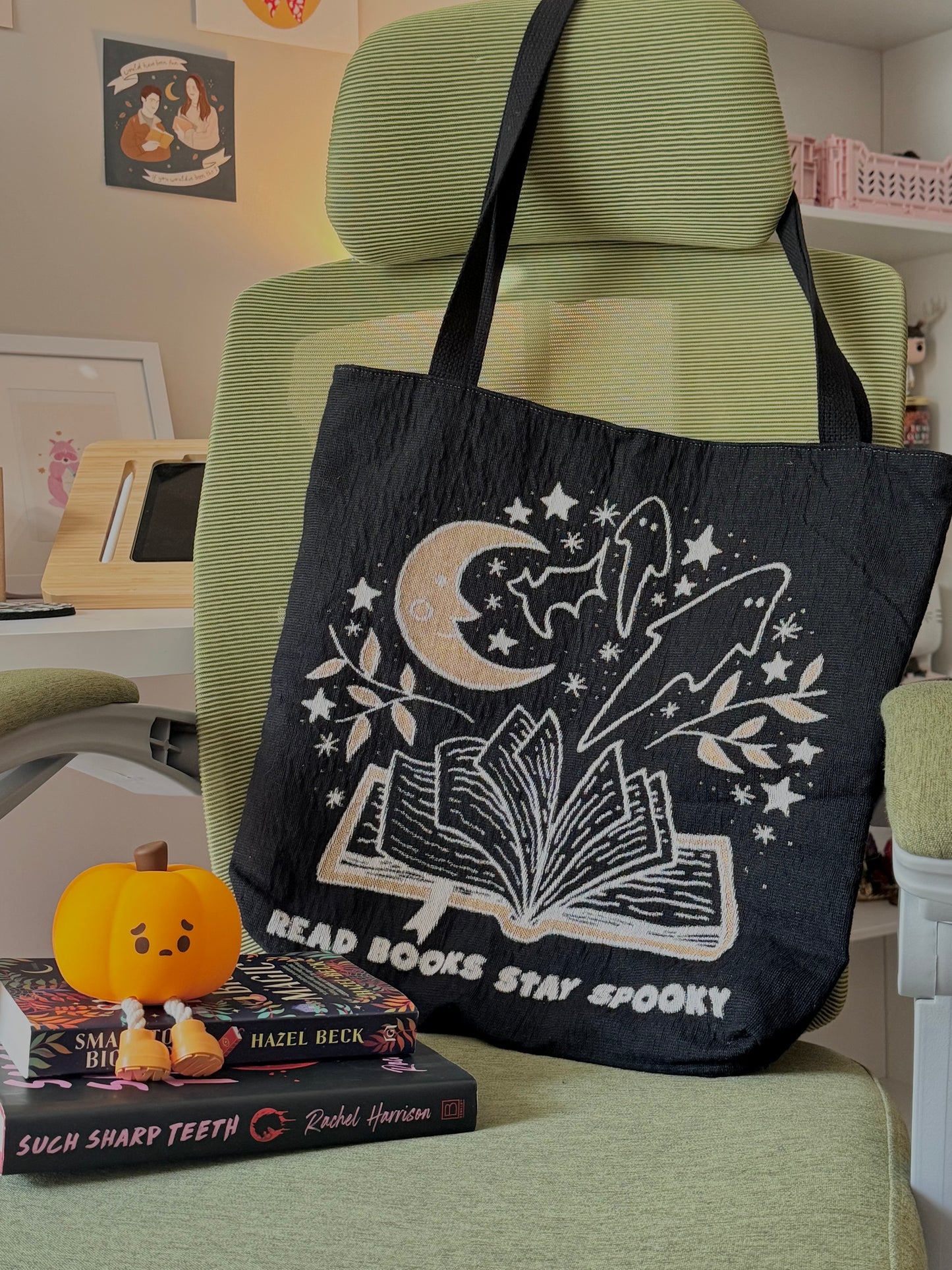 Read Books Stay Spooky - Halloween Bookish Woven Tote Bag