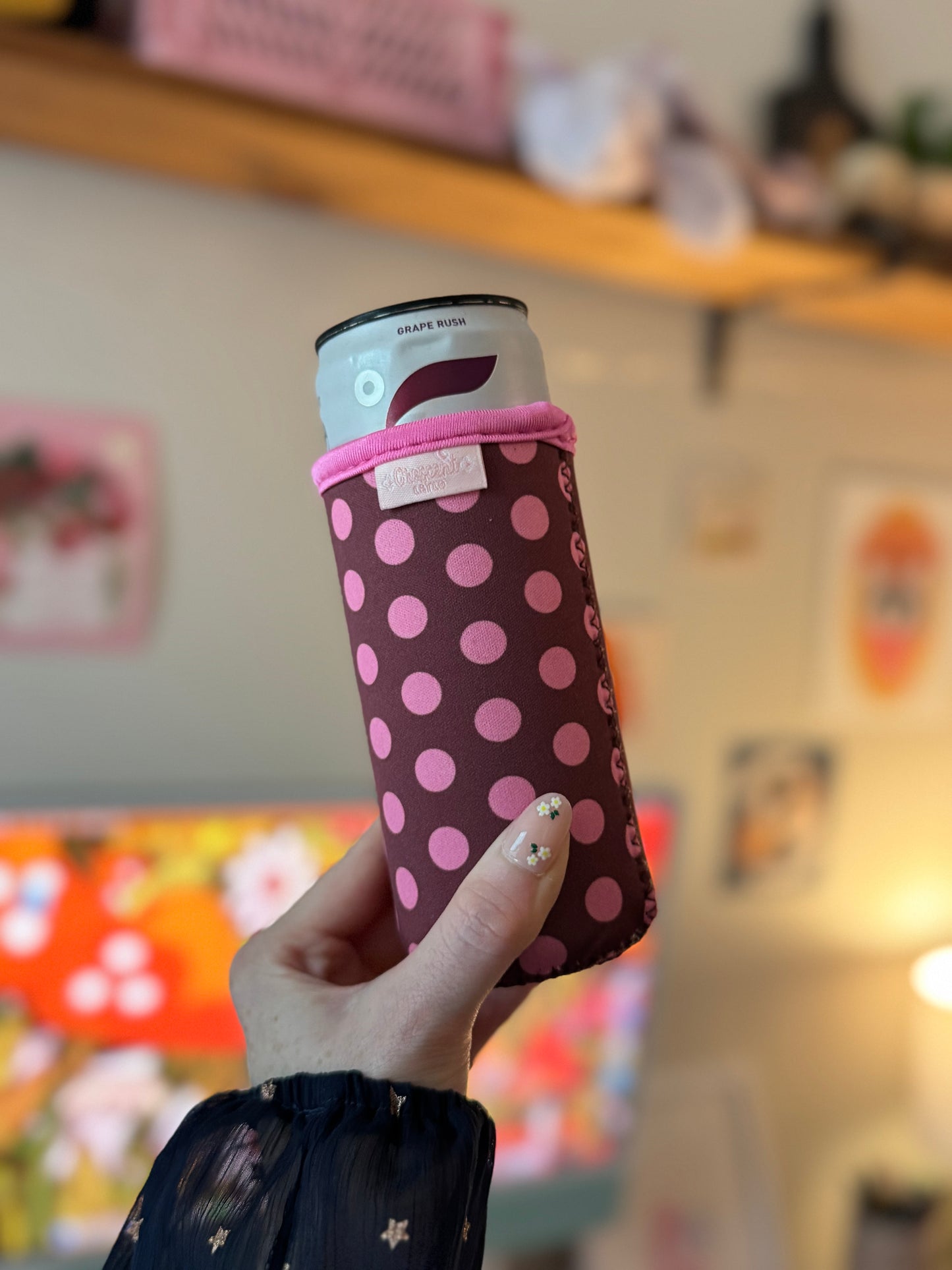 Pink & Brown Polka Dots Slim Can Sleeve