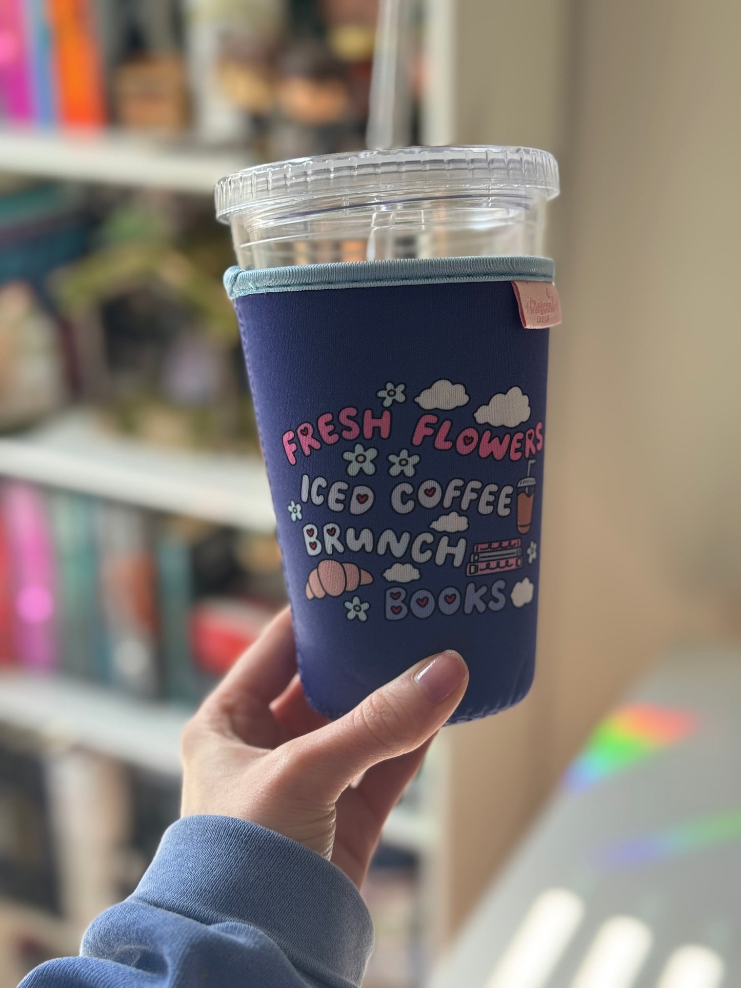 Flowers Iced Coffee Books and Brunch Iced Coffee Sleeve, Bookish Drink Accessories