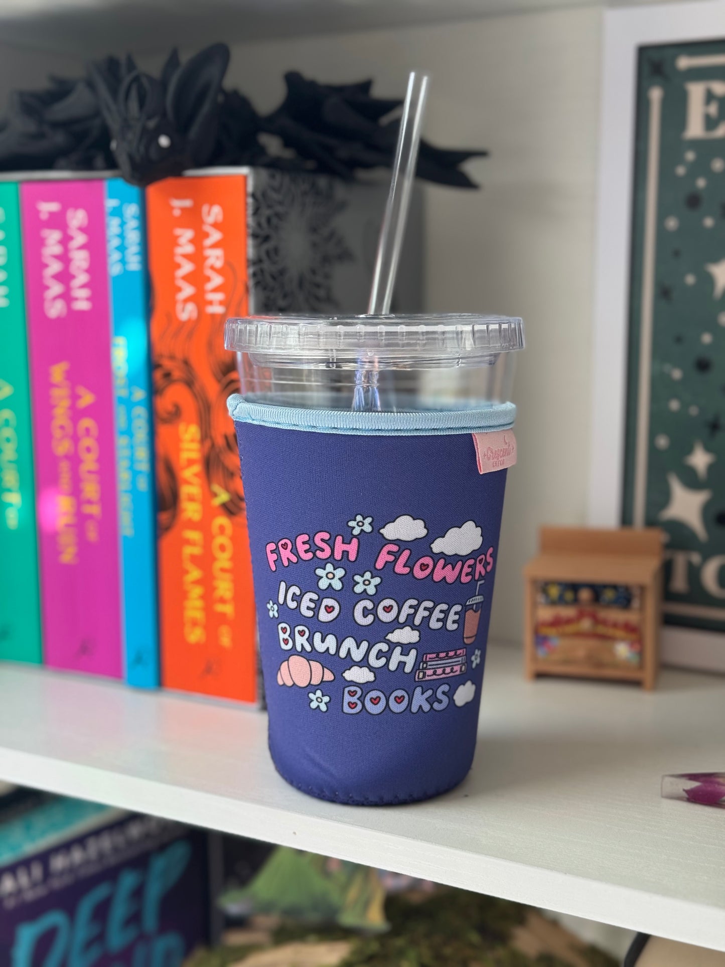 Flowers Iced Coffee Books and Brunch Iced Coffee Sleeve, Bookish Drink Accessories