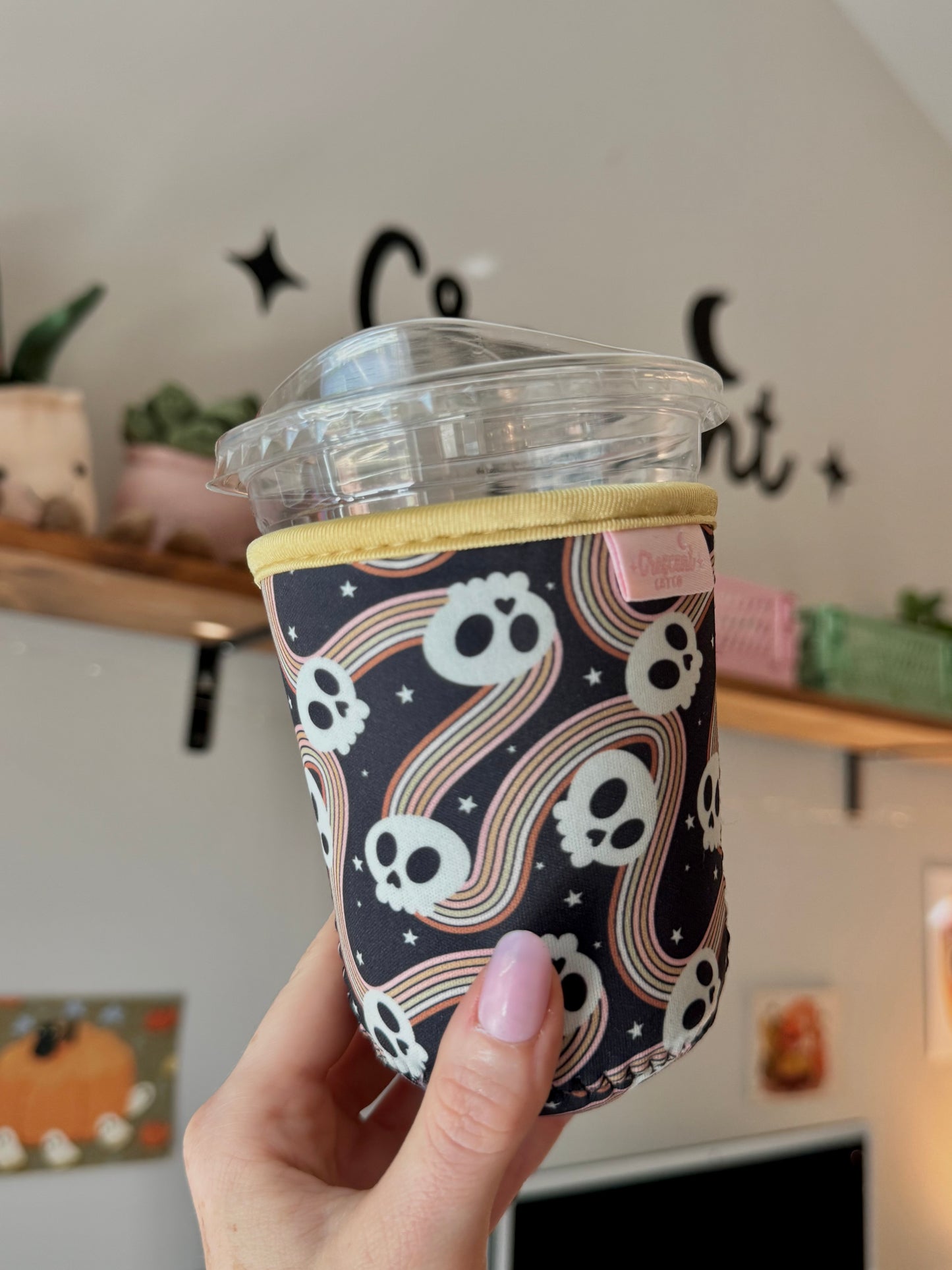 Spooky Retro Skulls Iced Coffee Sleeve