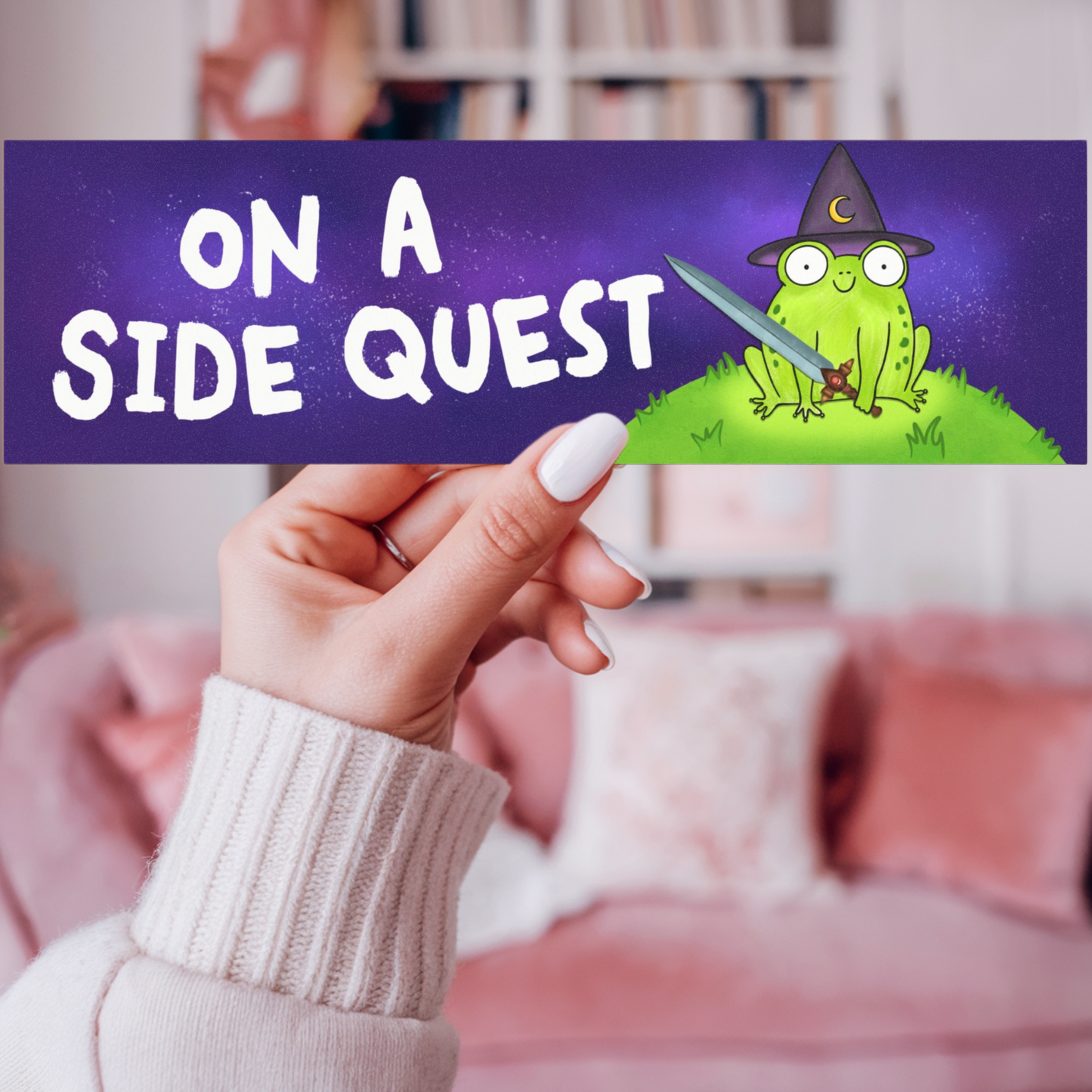 On A Side Quest Car Bumper Sticker Magnet, Cute Fantasy Frog Lover Magnet, ADHD Funny Bumper Magnet, Mystical Fantasy Reader Gift, DND Dungeon Master