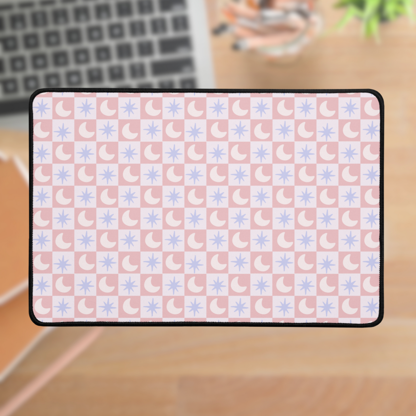 Celestial Checkered Pastel Desk mat, Cute Gamer Pad, Girly Computer Office Accessorie