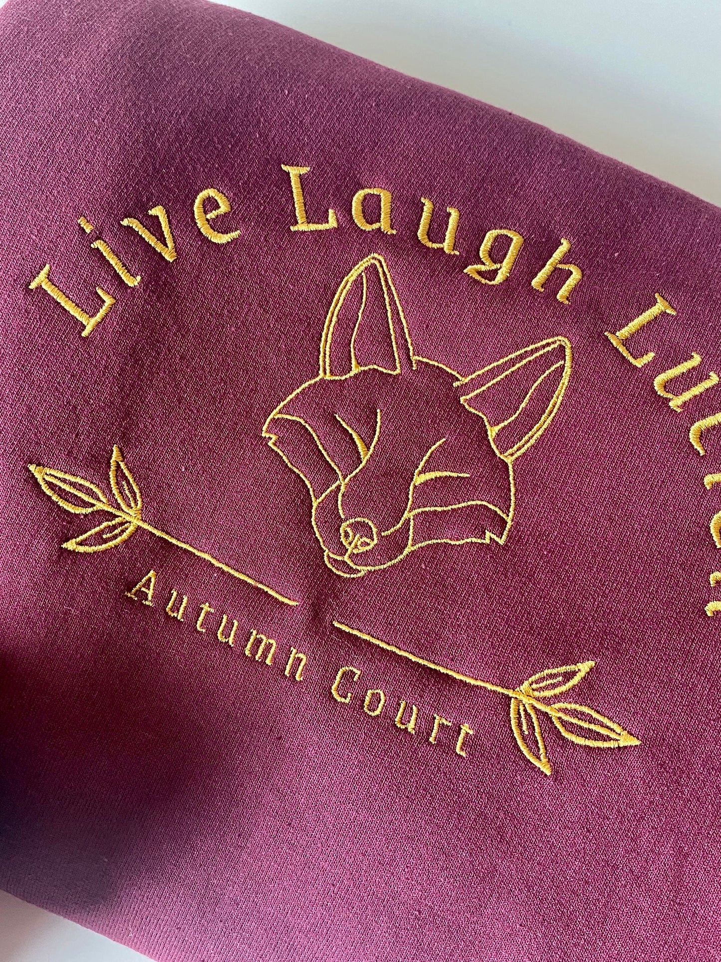 officially licenced Live Laugh Lucien ACOTAR Embroidered Crewneck | Autumn Court | Sarah j maas Sweatshirt | SJM Fan Gifts | Subtle Bookish