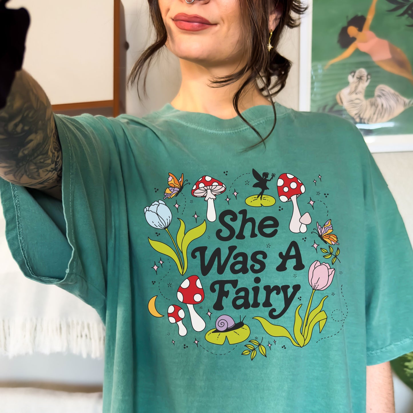 She was a Fairy Cottage core T Shirt | Spring Fairycore Shirt | Mushroom Frogs Snails and Magic | Fantasy Lover Gift