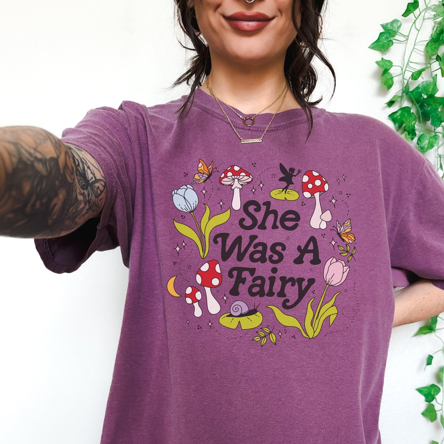 She was a Fairy Cottage core T Shirt | Spring Fairycore Shirt | Mushroom Frogs Snails and Magic | Fantasy Lover Gift
