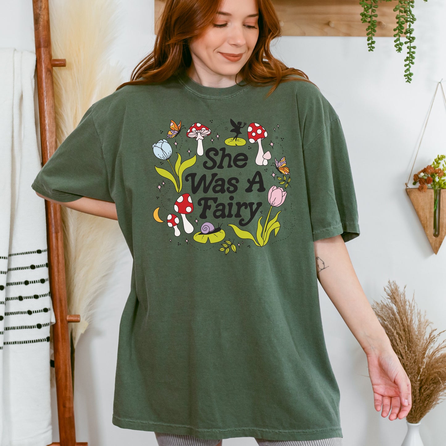 She was a Fairy Cottage core T Shirt | Spring Fairycore Shirt | Mushroom Frogs Snails and Magic | Fantasy Lover Gift