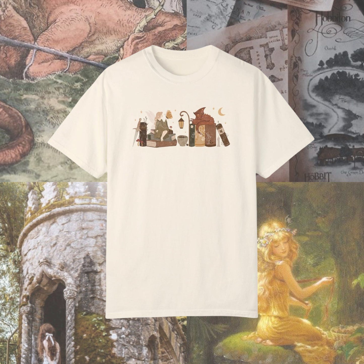 Cozy Fantasy Reader Tshirt | Bookish Fairy and Dragon Shirt | Romantacy Lover Gift | Whimsical Reader Merch | Cottagecore Bookish Shop