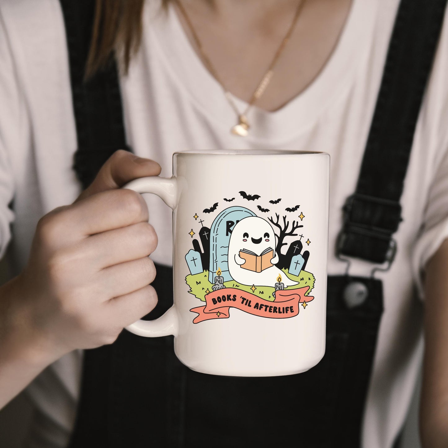 Books till After life Mug | Spooky Cute Halloween Coffee Cup | Cute Bookish Ghost Mug | Fall Reading Gifts | Bookworm Autumn | Endless TBR