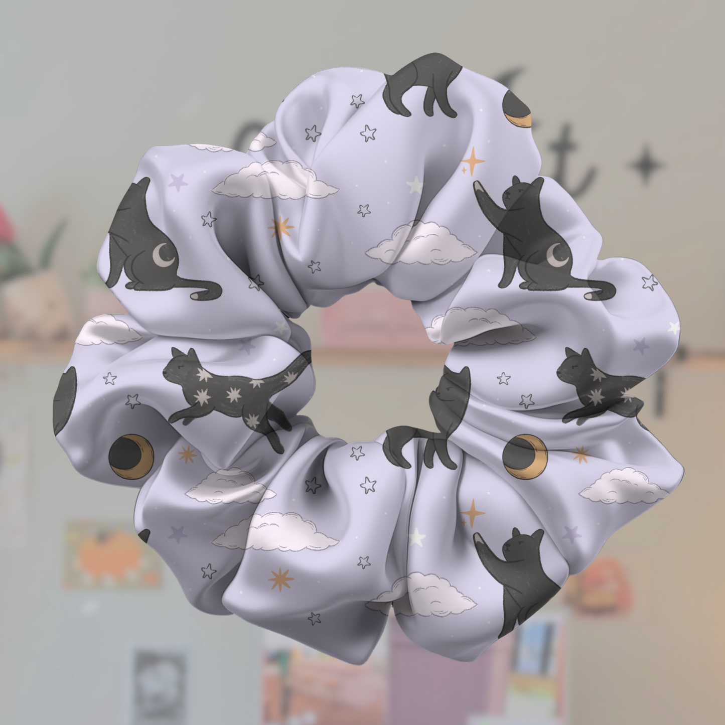 Lunar Cat Celestial Satin Scrunchie
