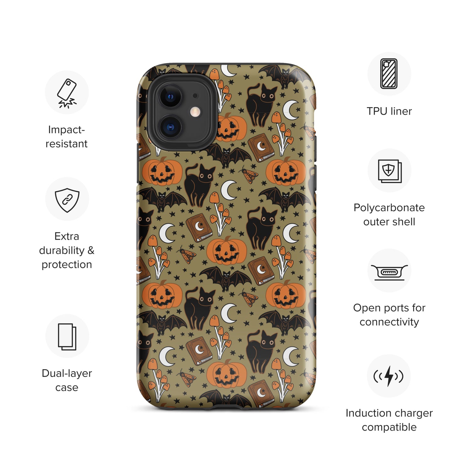Vintage Halloween Spooky Black Cat and Pumpkin Tough Case for iPhone