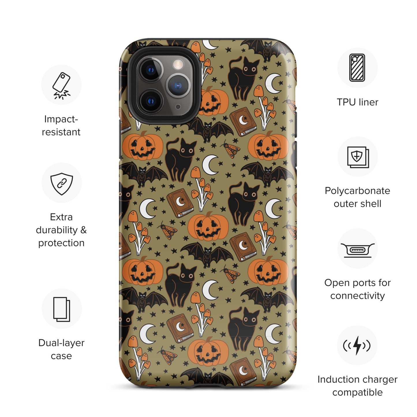 Vintage Halloween Spooky Black Cat and Pumpkin Tough Case for iPhone