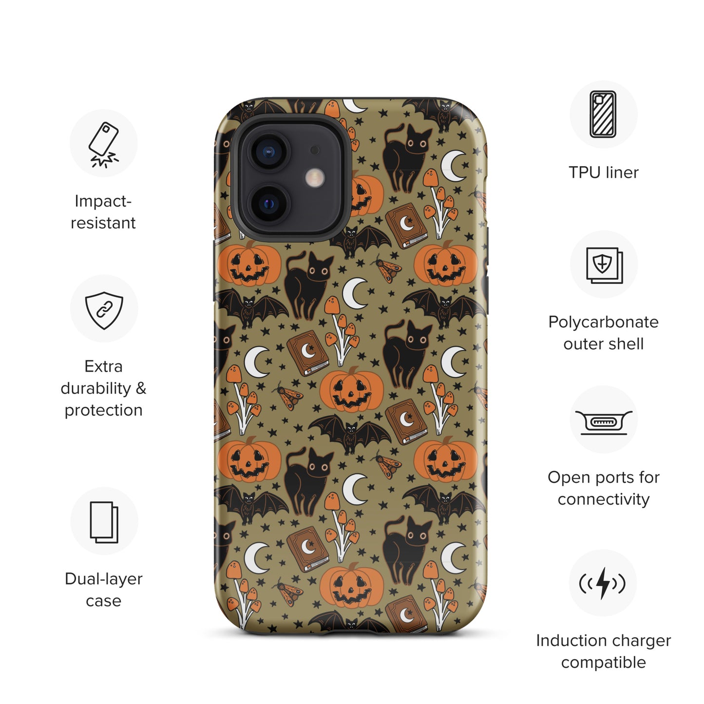 Vintage Halloween Spooky Black Cat and Pumpkin Tough Case for iPhone