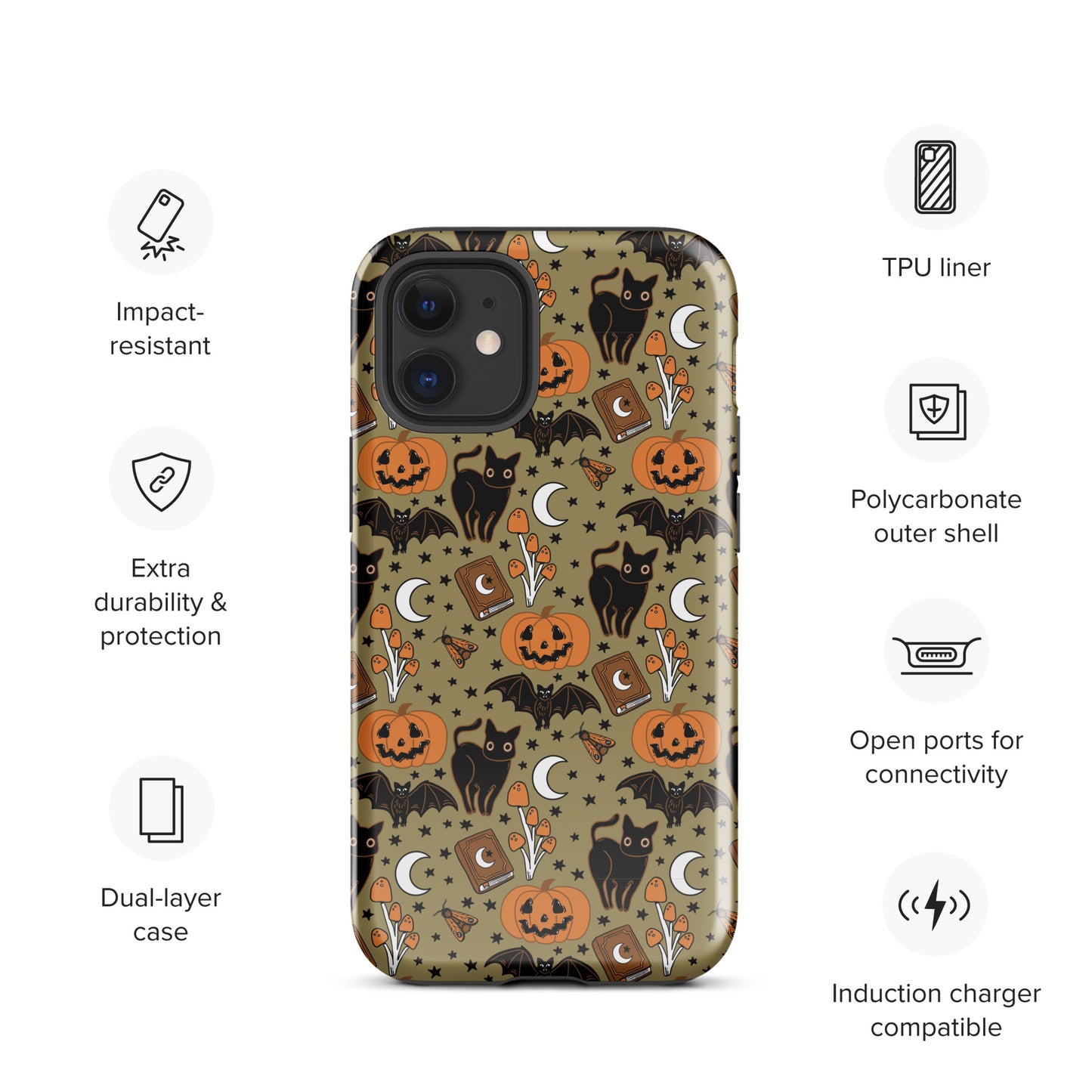 Vintage Halloween Spooky Black Cat and Pumpkin Tough Case for iPhone