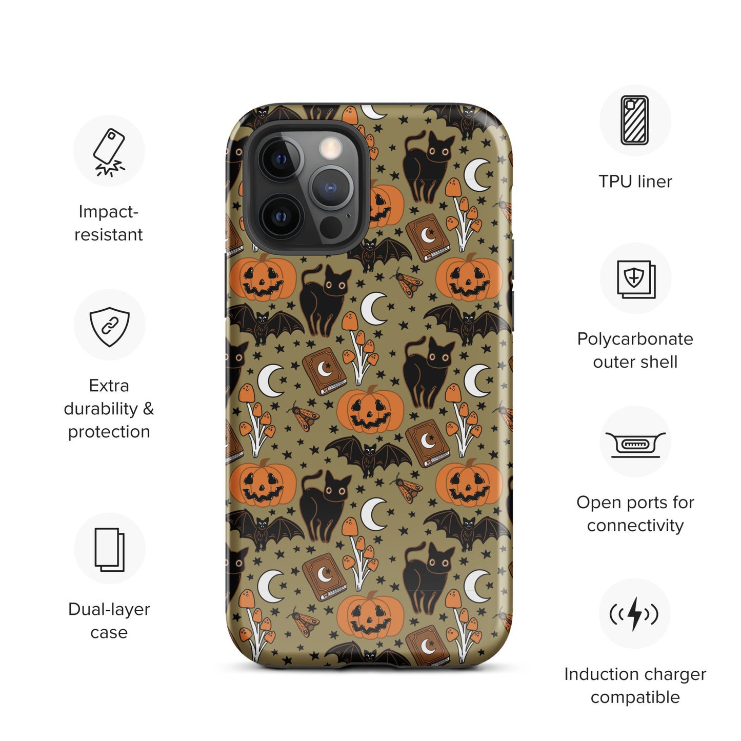 Vintage Halloween Spooky Black Cat and Pumpkin Tough Case for iPhone