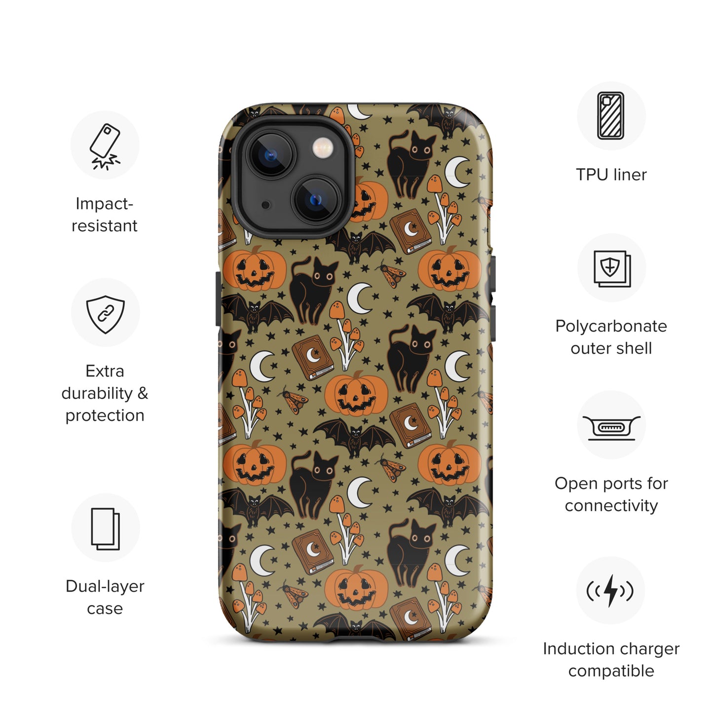 Vintage Halloween Spooky Black Cat and Pumpkin Tough Case for iPhone