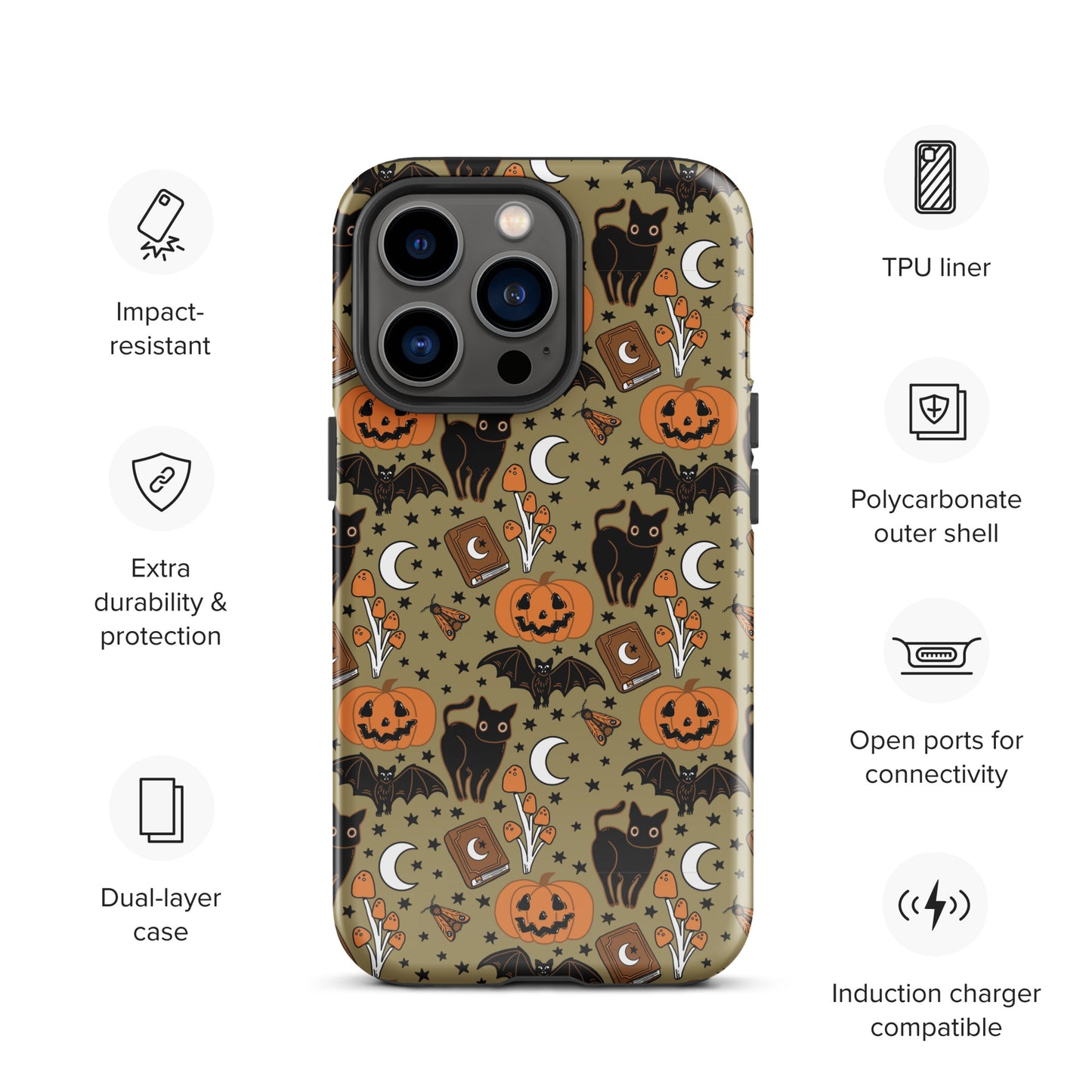 Vintage Halloween Spooky Black Cat and Pumpkin Tough Case for iPhone