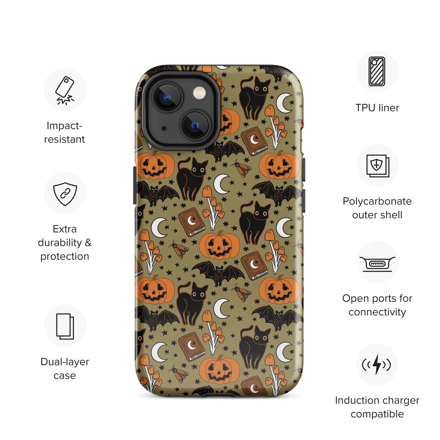 Vintage Halloween Spooky Black Cat and Pumpkin Tough Case for iPhone