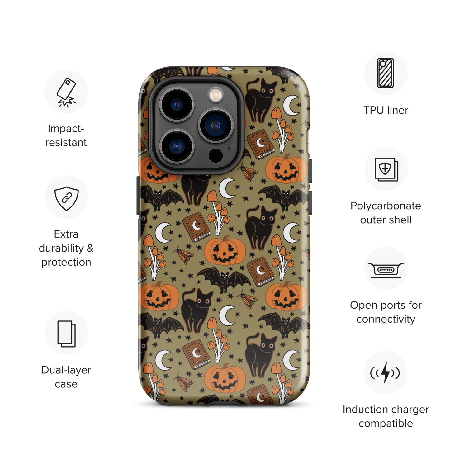 Vintage Halloween Spooky Black Cat and Pumpkin Tough Case for iPhone