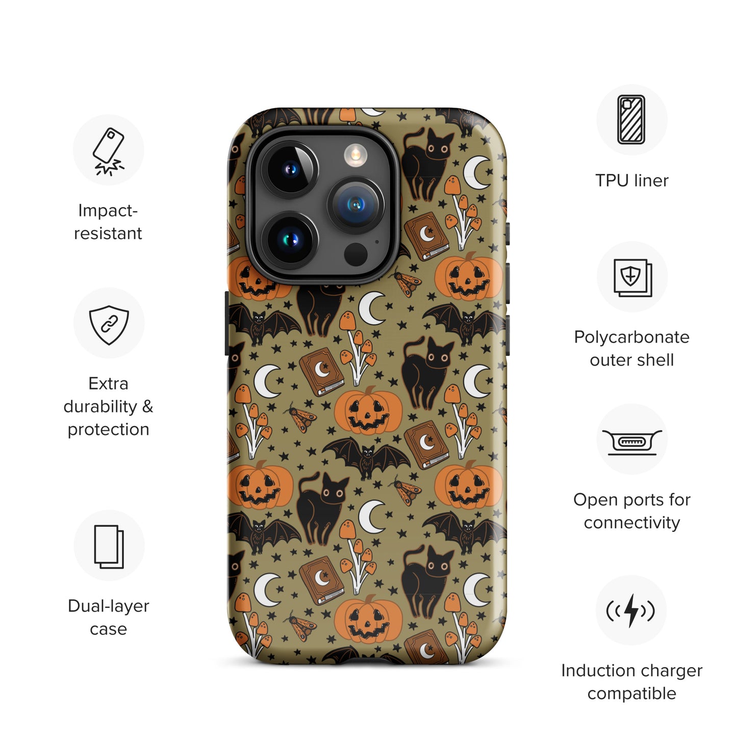 Vintage Halloween Spooky Black Cat and Pumpkin Tough Case for iPhone