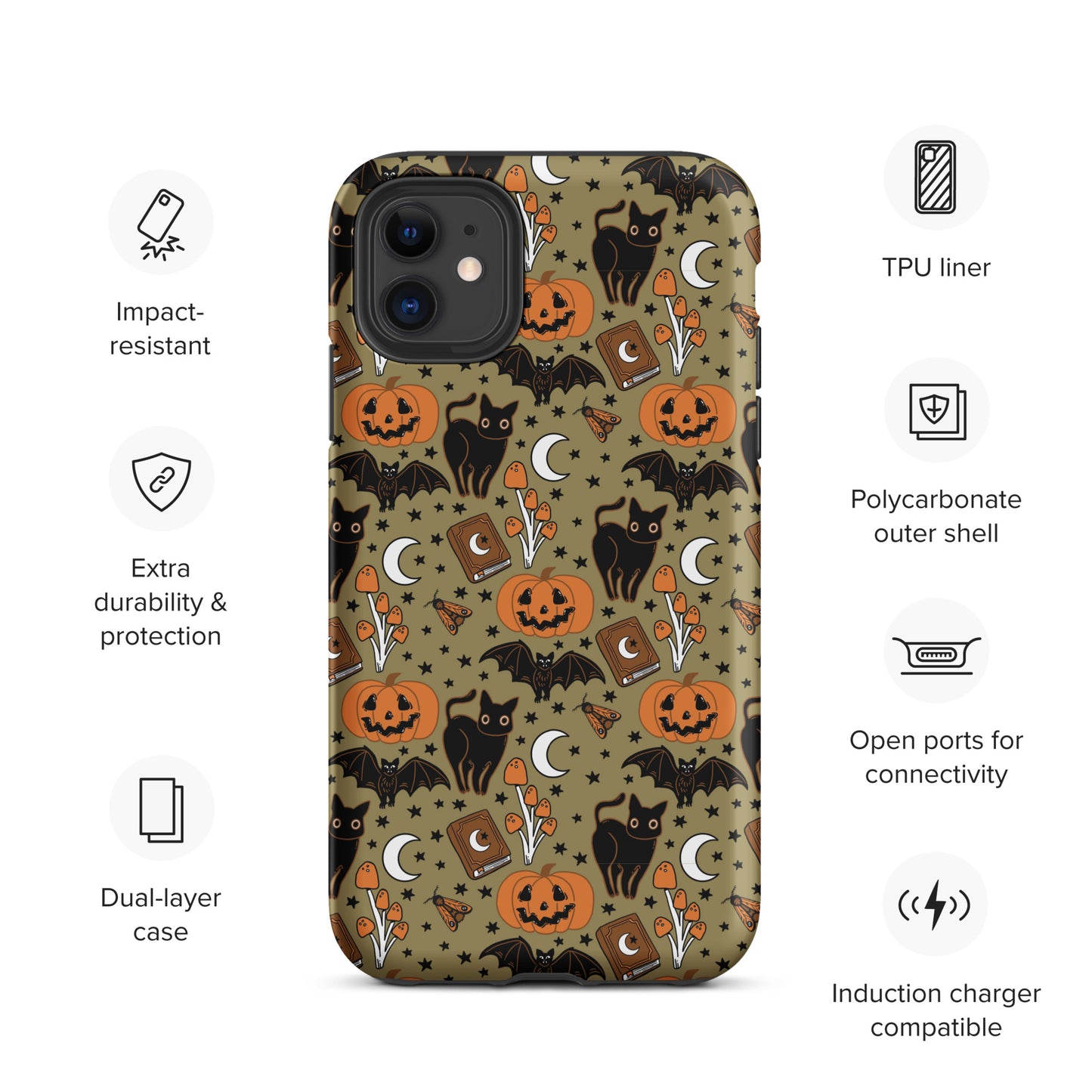 Vintage Halloween Spooky Black Cat and Pumpkin Tough Case for iPhone