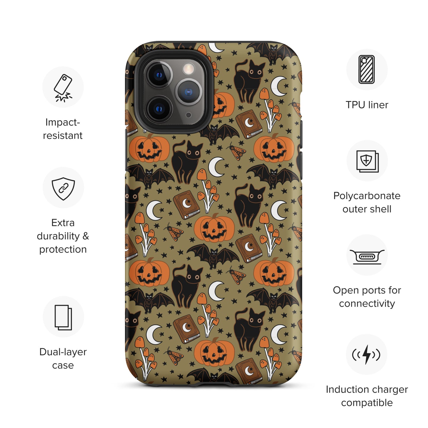 Vintage Halloween Spooky Black Cat and Pumpkin Tough Case for iPhone