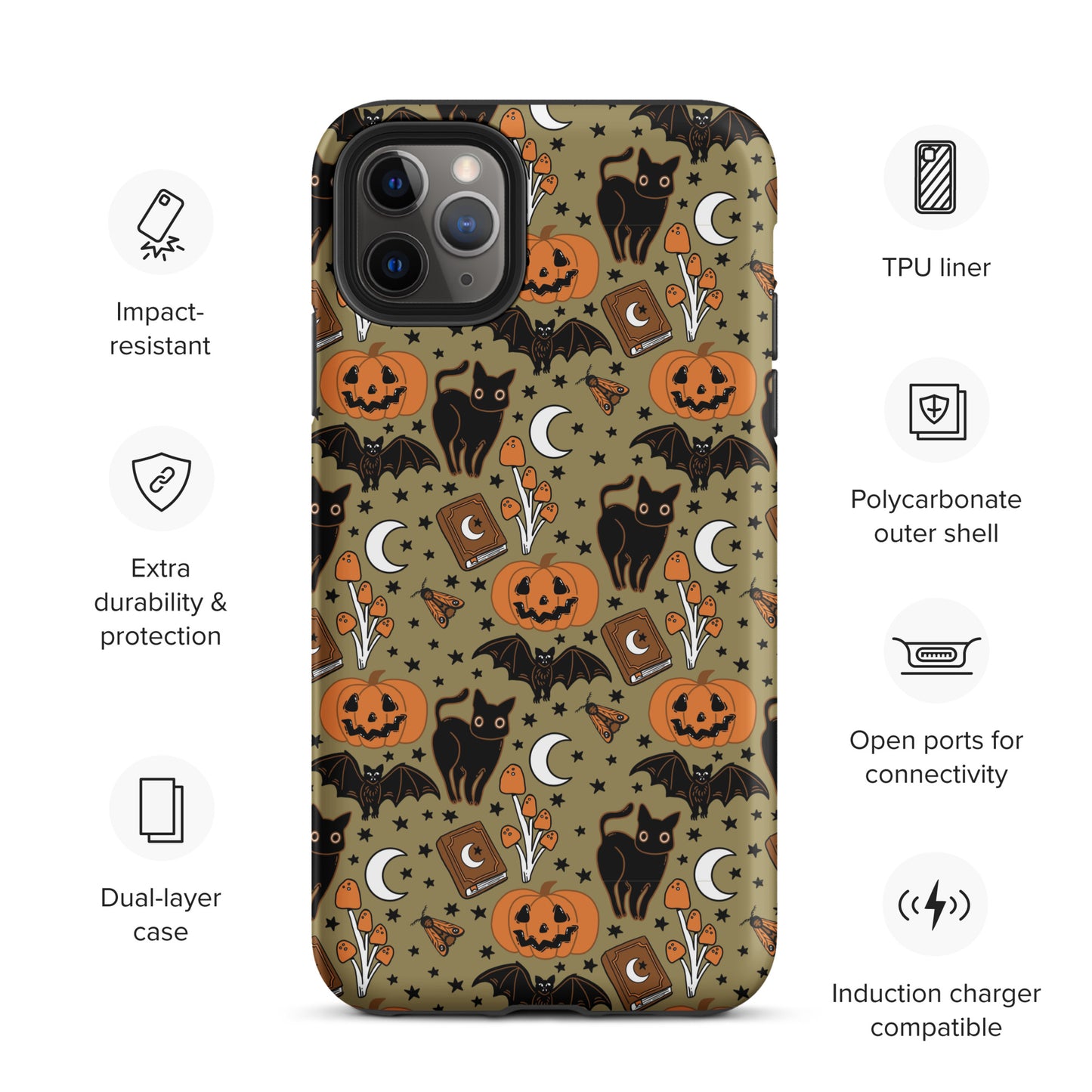 Vintage Halloween Spooky Black Cat and Pumpkin Tough Case for iPhone