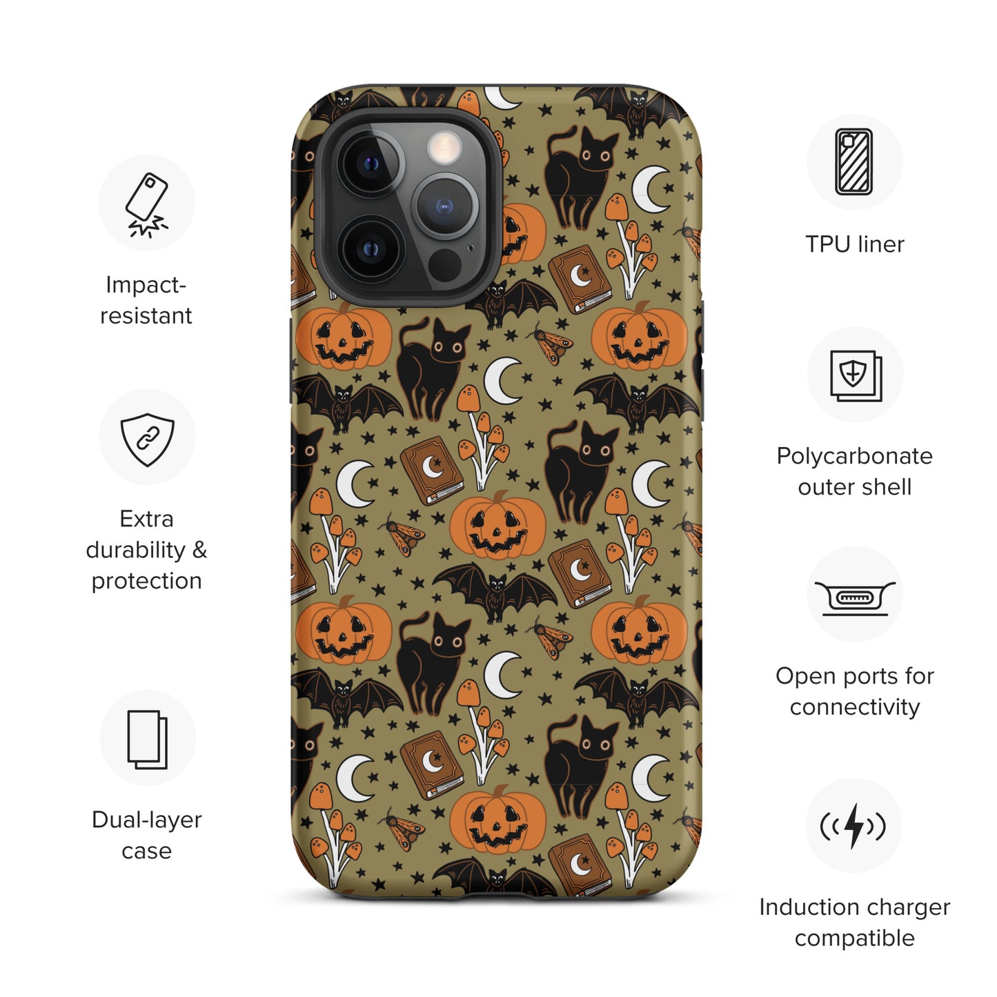 Vintage Halloween Spooky Black Cat and Pumpkin Tough Case for iPhone