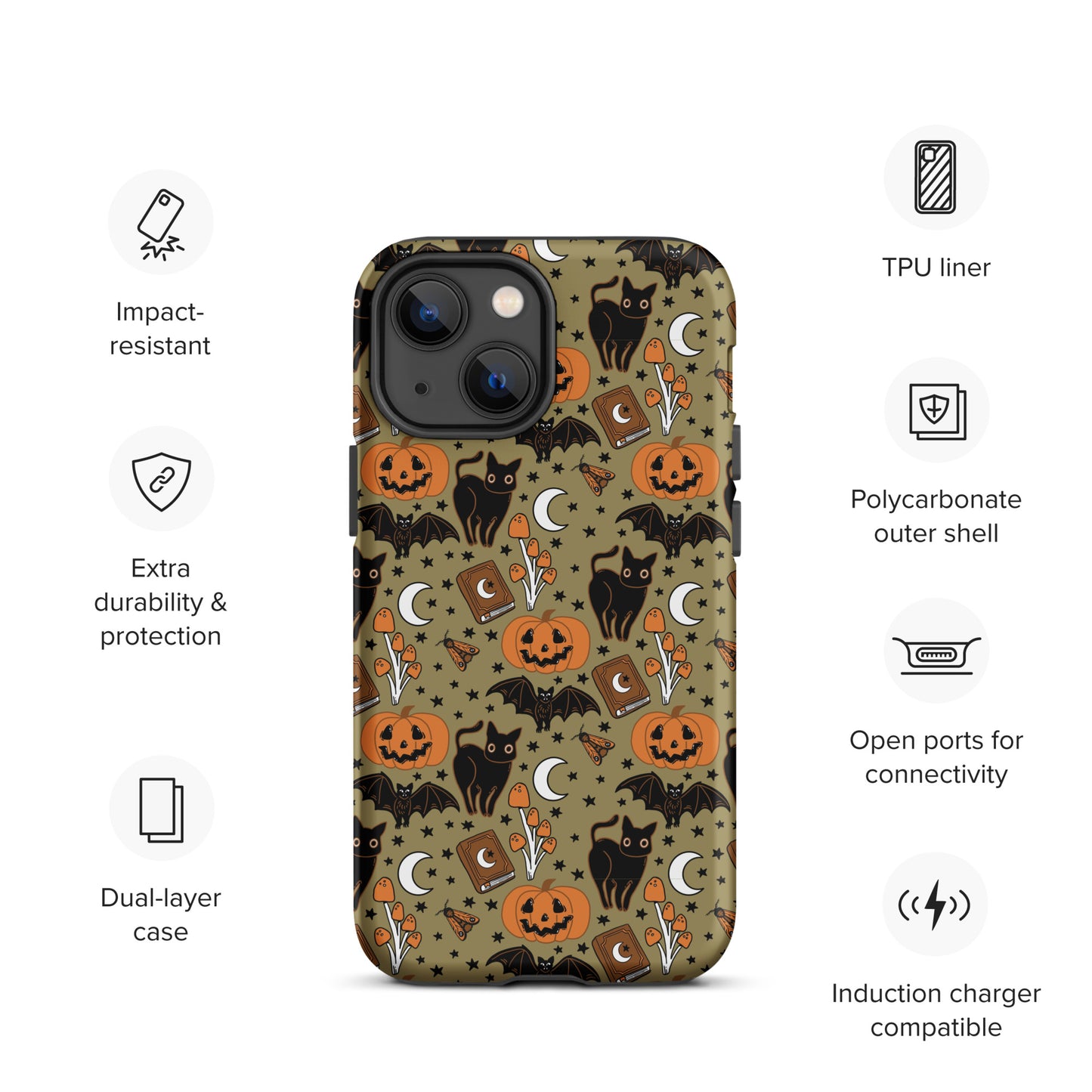 Vintage Halloween Spooky Black Cat and Pumpkin Tough Case for iPhone
