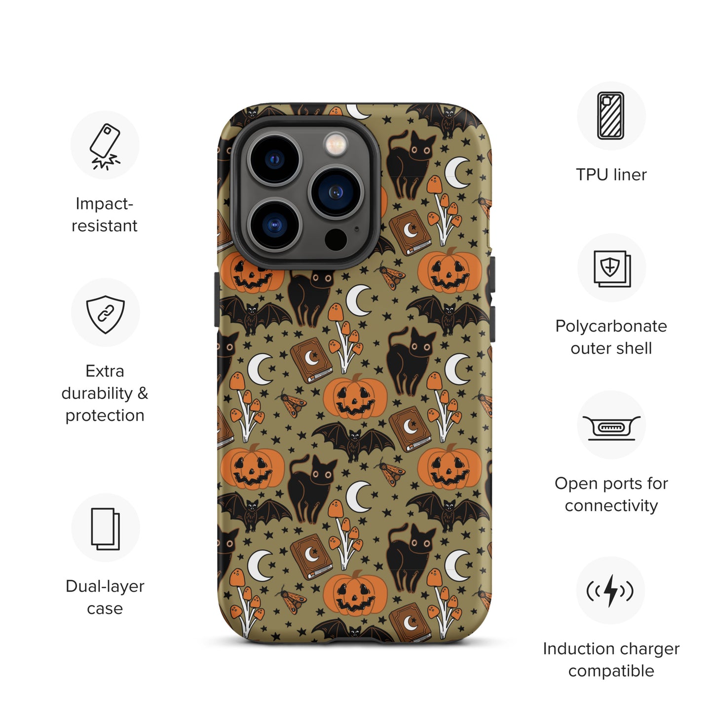 Vintage Halloween Spooky Black Cat and Pumpkin Tough Case for iPhone
