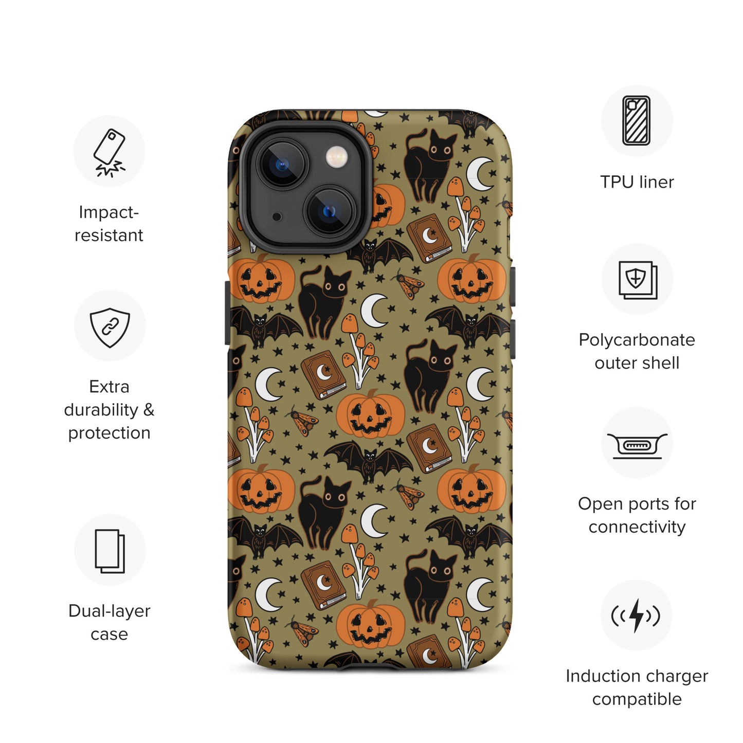 Vintage Halloween Spooky Black Cat and Pumpkin Tough Case for iPhone