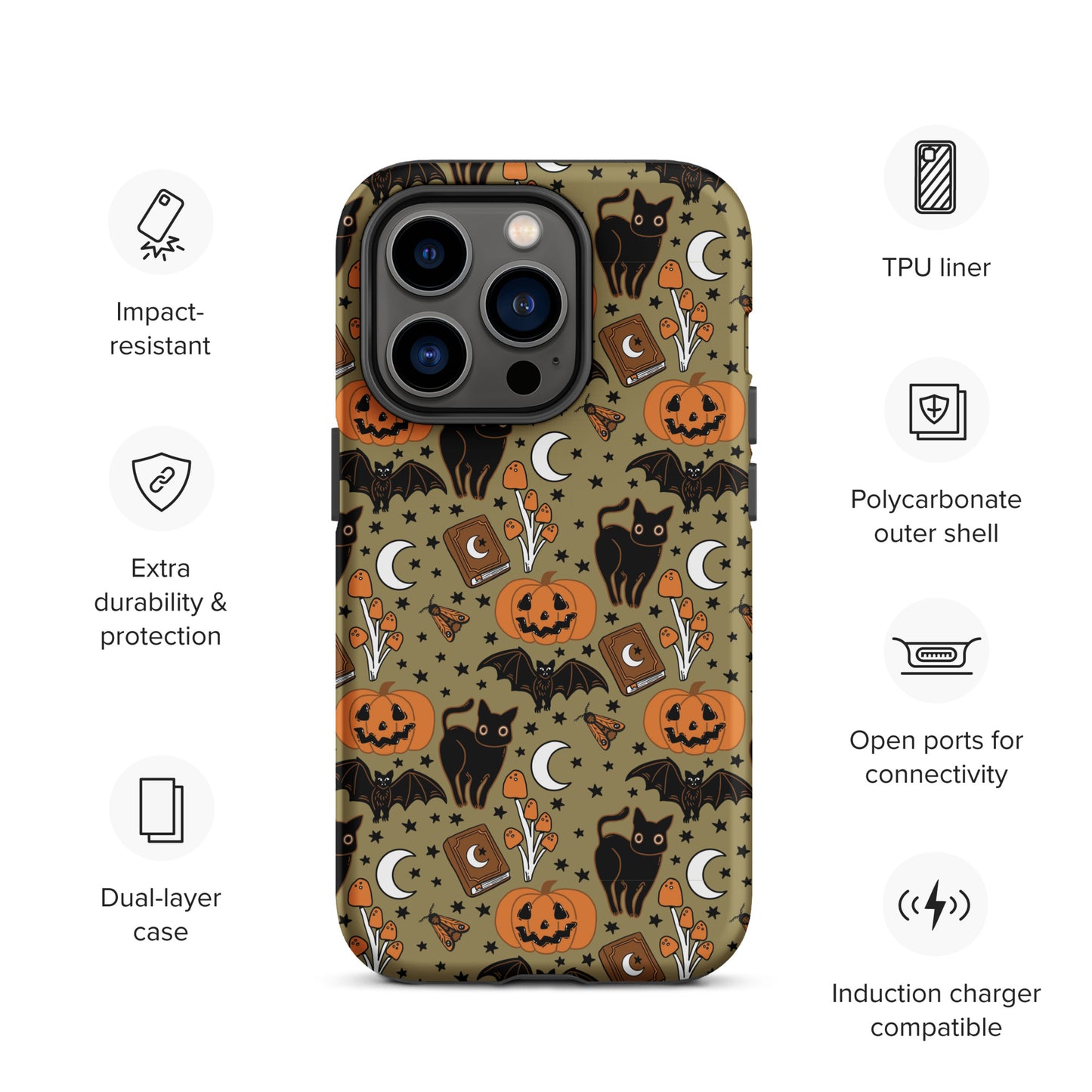Vintage Halloween Spooky Black Cat and Pumpkin Tough Case for iPhone