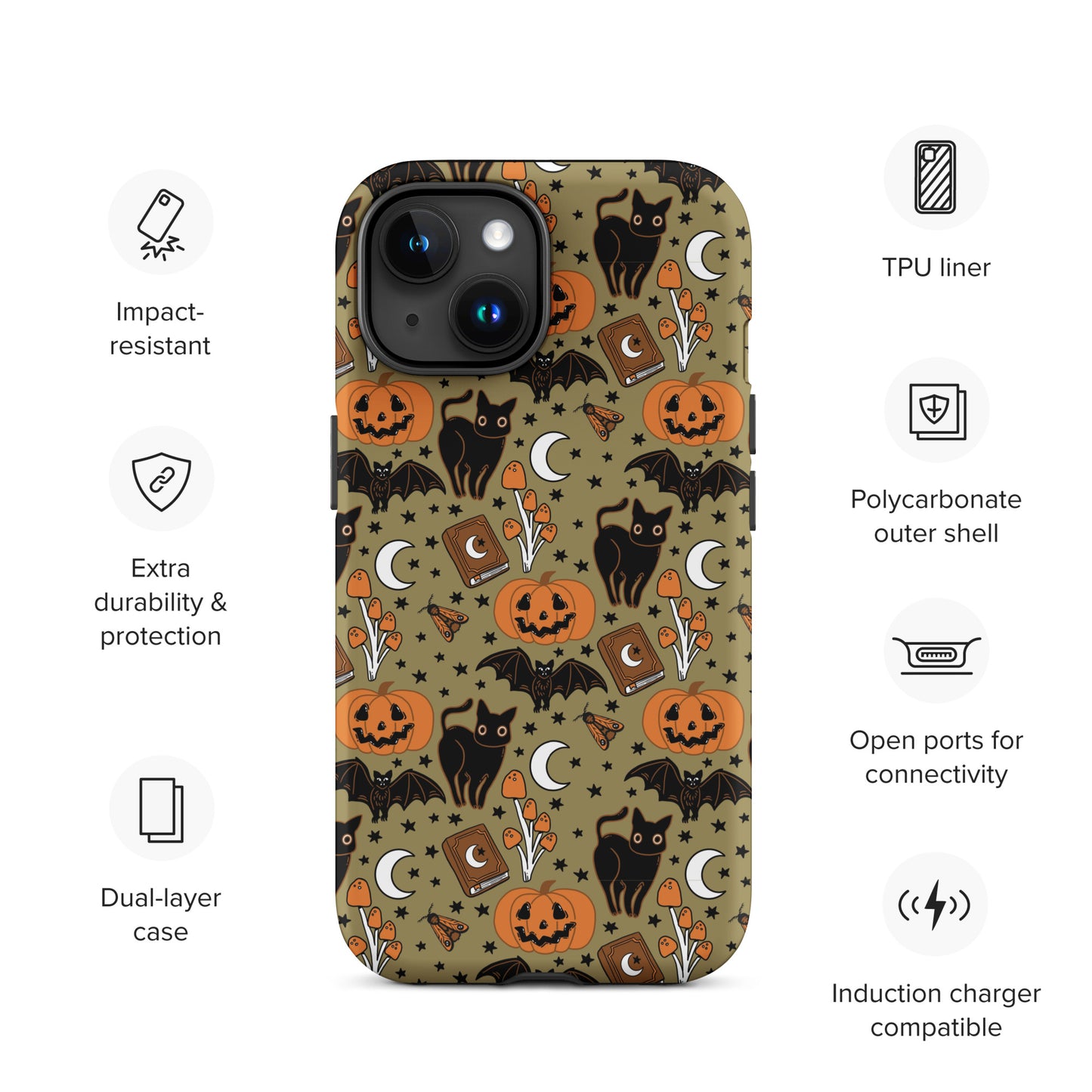 Vintage Halloween Spooky Black Cat and Pumpkin Tough Case for iPhone