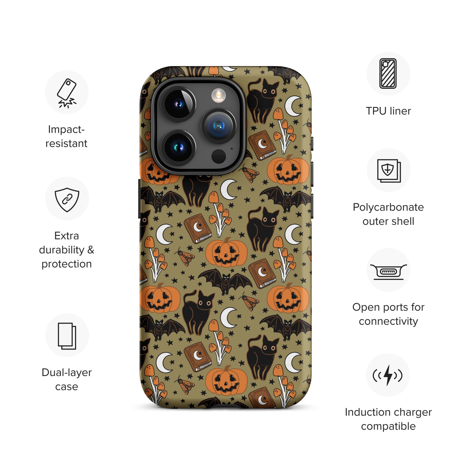Vintage Halloween Spooky Black Cat and Pumpkin Tough Case for iPhone